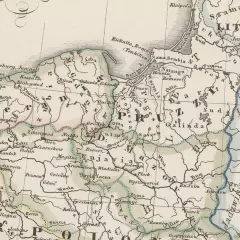 Mapa Europy Środkowej z zaznaczonymi miastami i rzekami. Widoczna zasada senioratu w nazwach miejscowości.