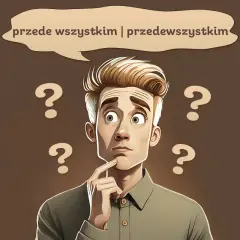Zastanawiający się mężczyzna otoczony znakami zapytania. Czy powinniśmy działać przedewszystkim razem czy osobno?