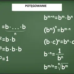 Podstawowe wzory potęgowania, w tym definicja potęgi i zasady działań, które pomagają zrozumieć notację wykładniczą.