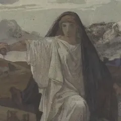 Antygona, symbol praw boskich w konflikcie z prawami ludzkimi, w dramatycznej scenie.