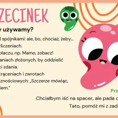 Ilustracja wyjaśnia użycie przecinka, np. przed "ale", aby oddzielić części zdania.