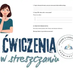 Dziewczyna myśli, jak napisać streszczenie. Ćwiczenia w streszczaniu tekstów.