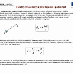 Ilustracja pokazuje wzór na elektryczną energię potencjalną dwóch ładunków, gdzie Ep to energia potencjalna, k to stała, a Q i q to ładunki.