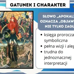 Obraz przedstawia scenę Sądu Ostatecznego, kluczowy element apokalipsy św. Jana. To streszczenie wizji końca świata, pełne symboliki.