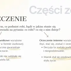 Orzeczenie informuje o czynności lub stanie podmiotu. Przykład: "Marek stał się orędownikiem zdrowego stylu życia.