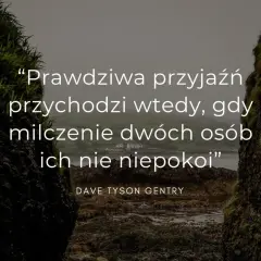 Prawdziwa przyjaźń przychodzi wtedy, gdy milczenie dwóch osób ich nie niepokoi" – cytaty o przyjaźni Dave'a Tysona Gentry'ego na tle skalistego wybrzeża.