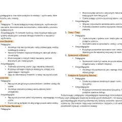 Tekst porównuje pedagogikę i antypedagogikę, omawiając ich definicje, założenia, rolę nauczyciela, podejście do nauczania, oceniania, społeczeństwa i dyscypliny.