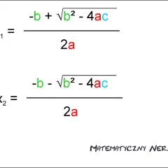 Wzór na x1 x2: pierwiastki równania kwadratowego. x1 = (-b + sqrt(b² - 4ac)) / 2a, x2 = (-b - sqrt(b² - 4ac)) / 2a.