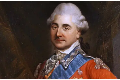 Portret mężczyzny w peruce i mundurze z błękitną szarfą. Czy to ostatni król polski?