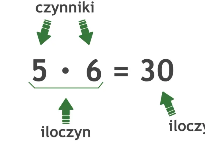 5 razy 6 równa się 30. Czynniki 5 i 6 dają iloczyn 30.