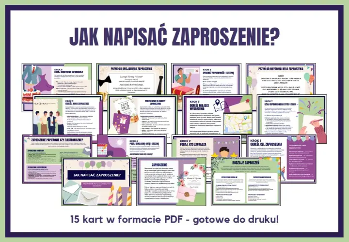 Jak napisać zaproszenie? Poradnik krok po kroku, od celu po estetykę. 15 kart PDF do druku.