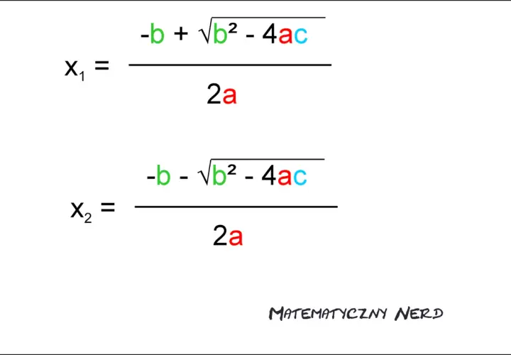 Wzór na x1 x2: pierwiastki równania kwadratowego. x1 = (-b + sqrt(b² - 4ac)) / 2a, x2 = (-b - sqrt(b² - 4ac)) / 2a.