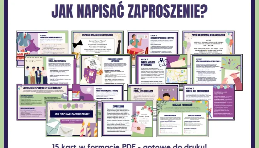 Jak napisać zaproszenie? Poradnik krok po kroku, od celu po estetykę. 15 kart PDF do druku.