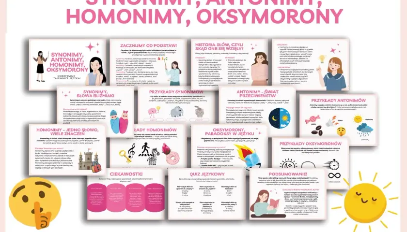 Antonim co to? Przeciwieństwo słów, jak dzień i noc. Obrazek wyjaśnia synonimy, antonimy, homonimy i oksymorony.