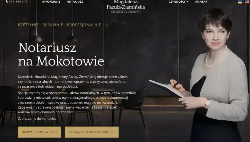 Notariusz na Mokotowie, Magdalena Pacuła-Ziemińska, oferuje profesjonalne usługi. Zapisz się na wizytę lub sprawdź zakres czynności.