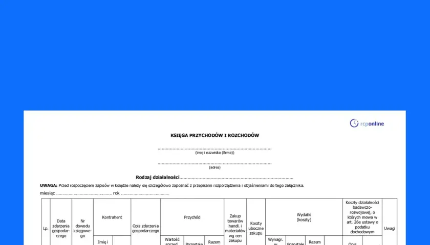 Formularz "Księga przychodów i rozchodów" - czy można prowadzić KPIR w Excelu? Ten dokument to podstawa do rozliczeń.