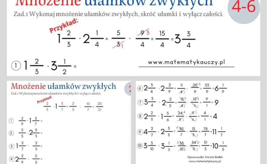 Mnożenie ułamków - Prosty schemat, skracanie i chemia