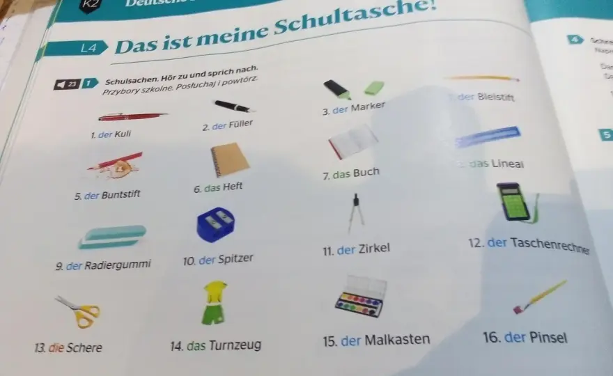 Przybory szkolne po niemiecku - opanuj z rodzajnikami!