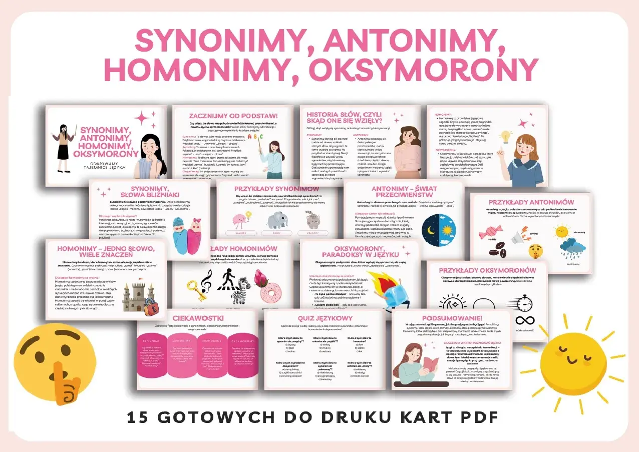 Antonim co to? Przeciwieństwo słów, jak dzień i noc. Obrazek wyjaśnia synonimy, antonimy, homonimy i oksymorony.