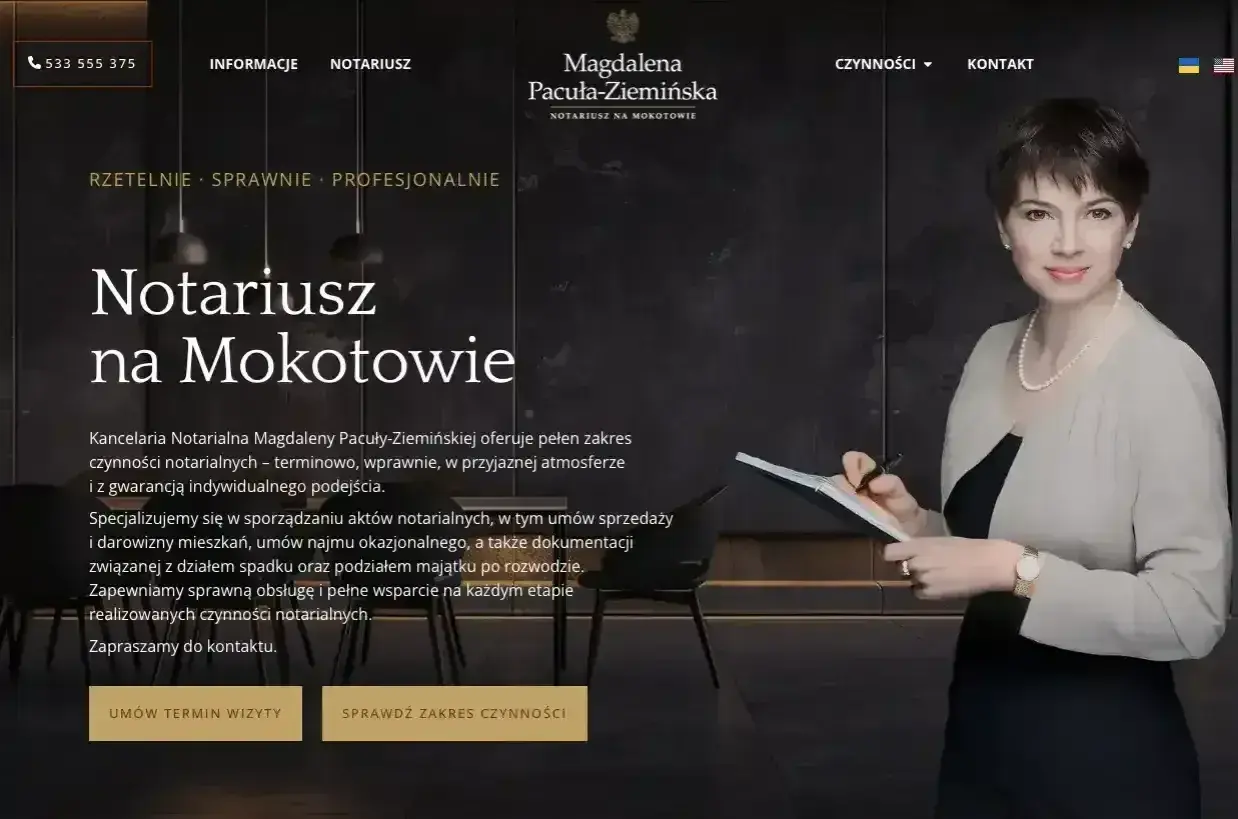 Notariusz na Mokotowie, Magdalena Pacuła-Ziemińska, oferuje profesjonalne usługi. Zapisz się na wizytę lub sprawdź zakres czynności.