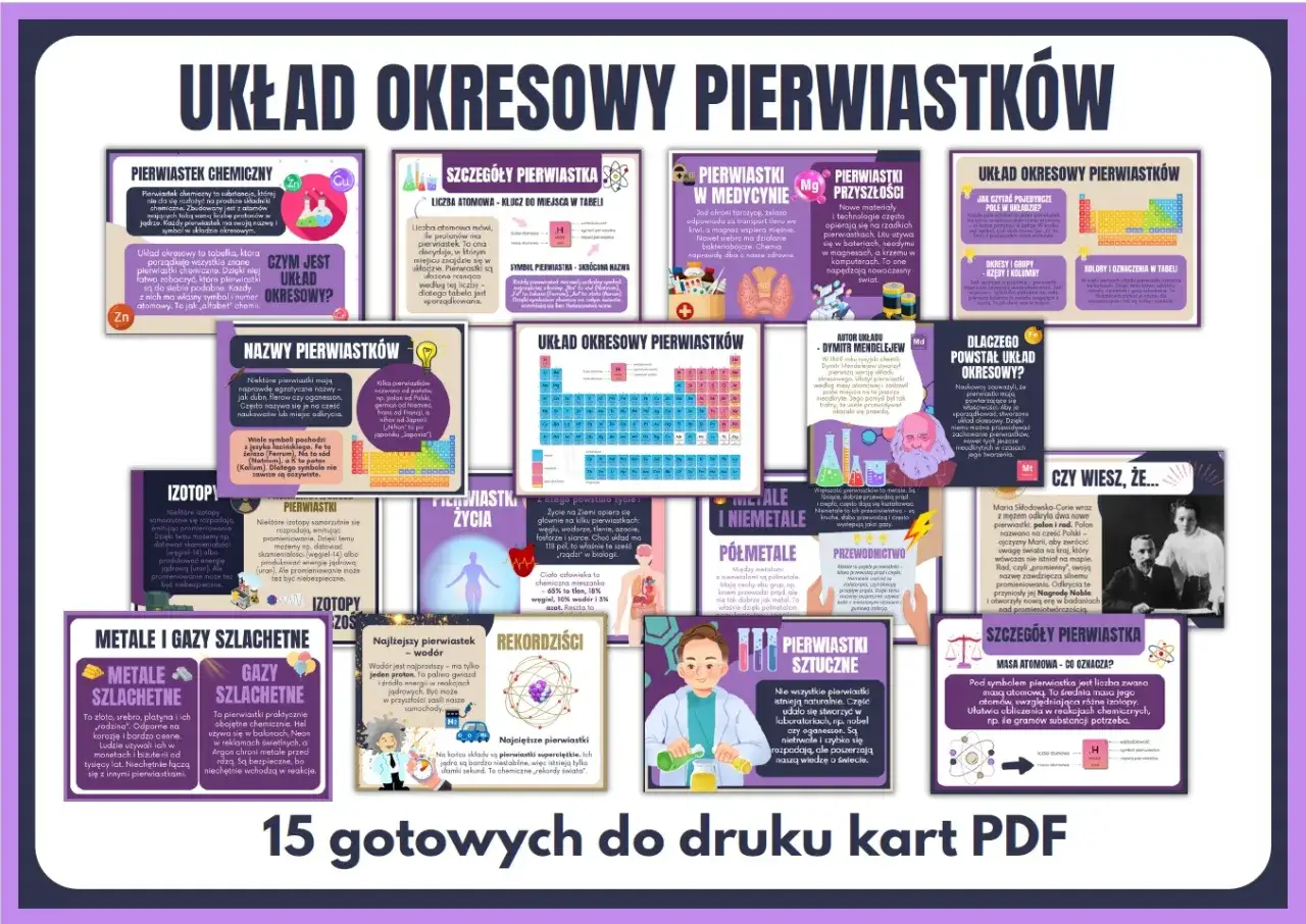 Układ okresowy pierwiastków: tablica z informacjami o pierwiastkach, ich właściwościach, zastosowaniach i historii.